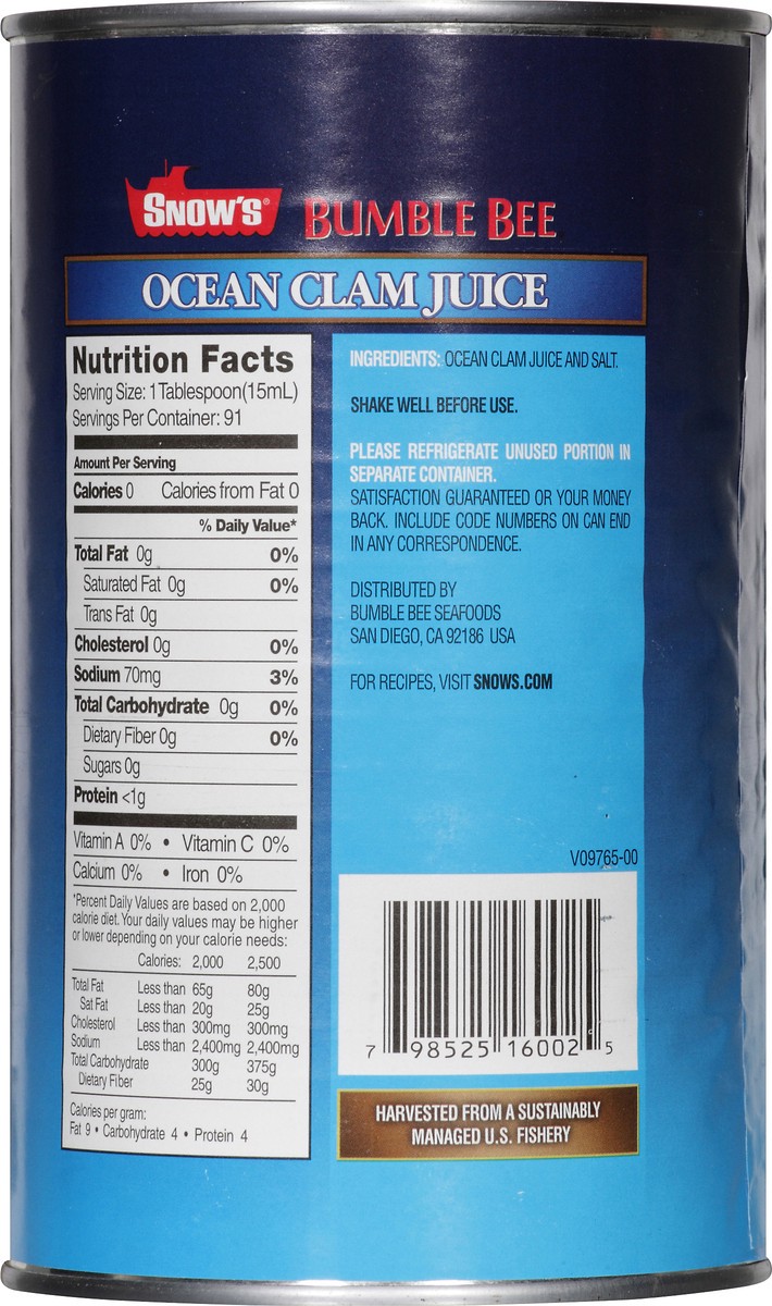 slide 7 of 14, Snow's Bumble Bee Restaurant Style Ocean Clam Juice 46 oz. Can, 46 fl oz