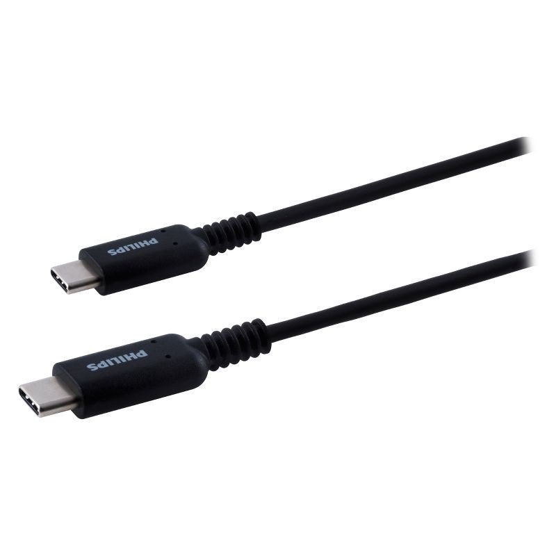 slide 1 of 5, Philips 6' Cable, USB-C to USB-C 60W Charge - Black, 6 ft