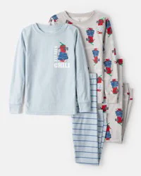 Carter's Boys Chili Pepper Print 100% Cotton Long-Sleeve Snug Fit 4-Piece Pajamas - Blue/Grey Size 12