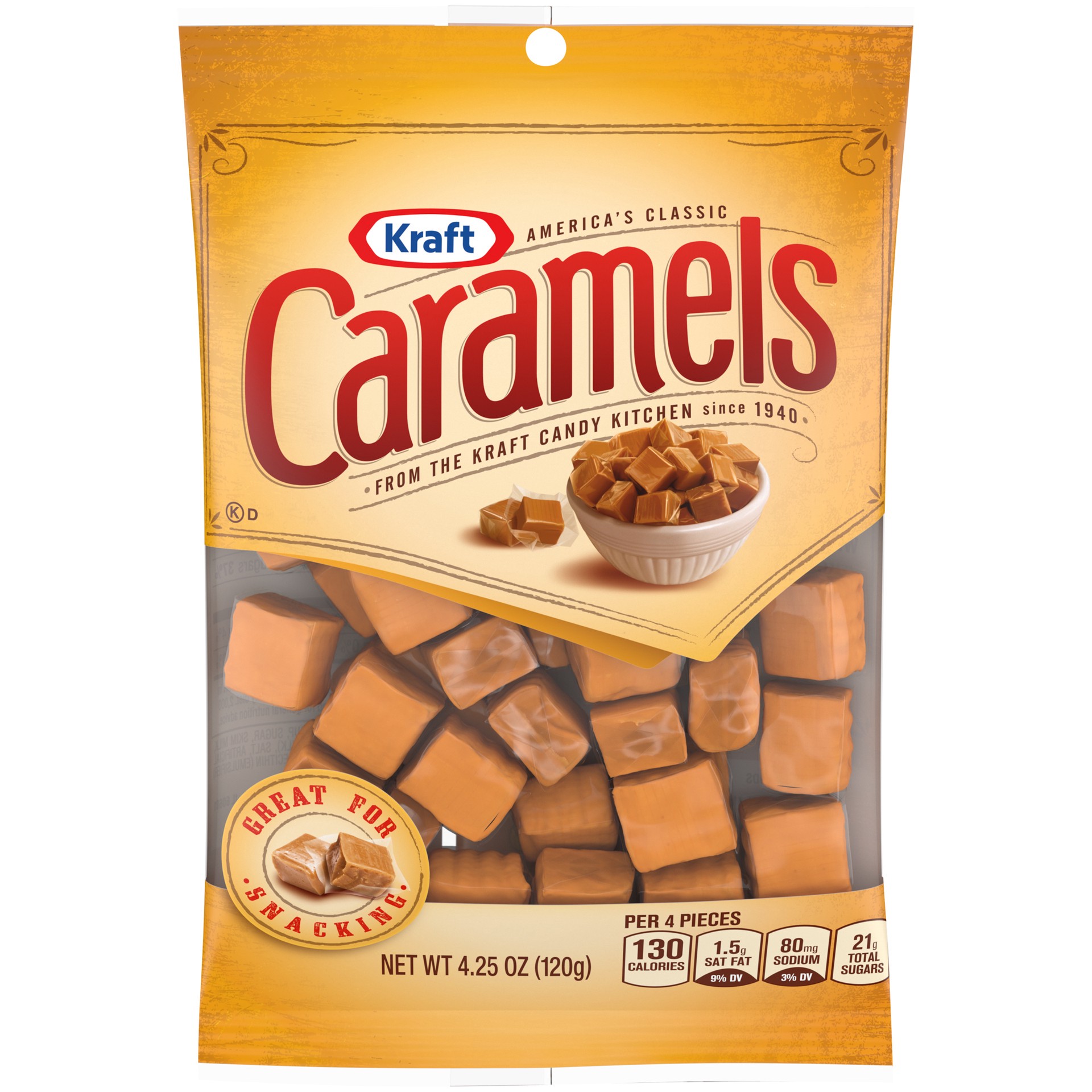 slide 1 of 10, Kraft America's Classic Individually Wrapped Candy Caramels, 4.25 oz Bag, 4.25 oz