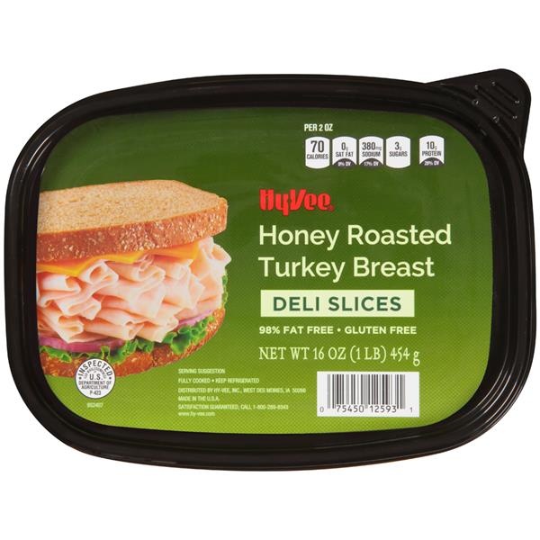 slide 1 of 1, Hy-Vee Deli Slices Honey Roasted Turkey Breast, 16 oz