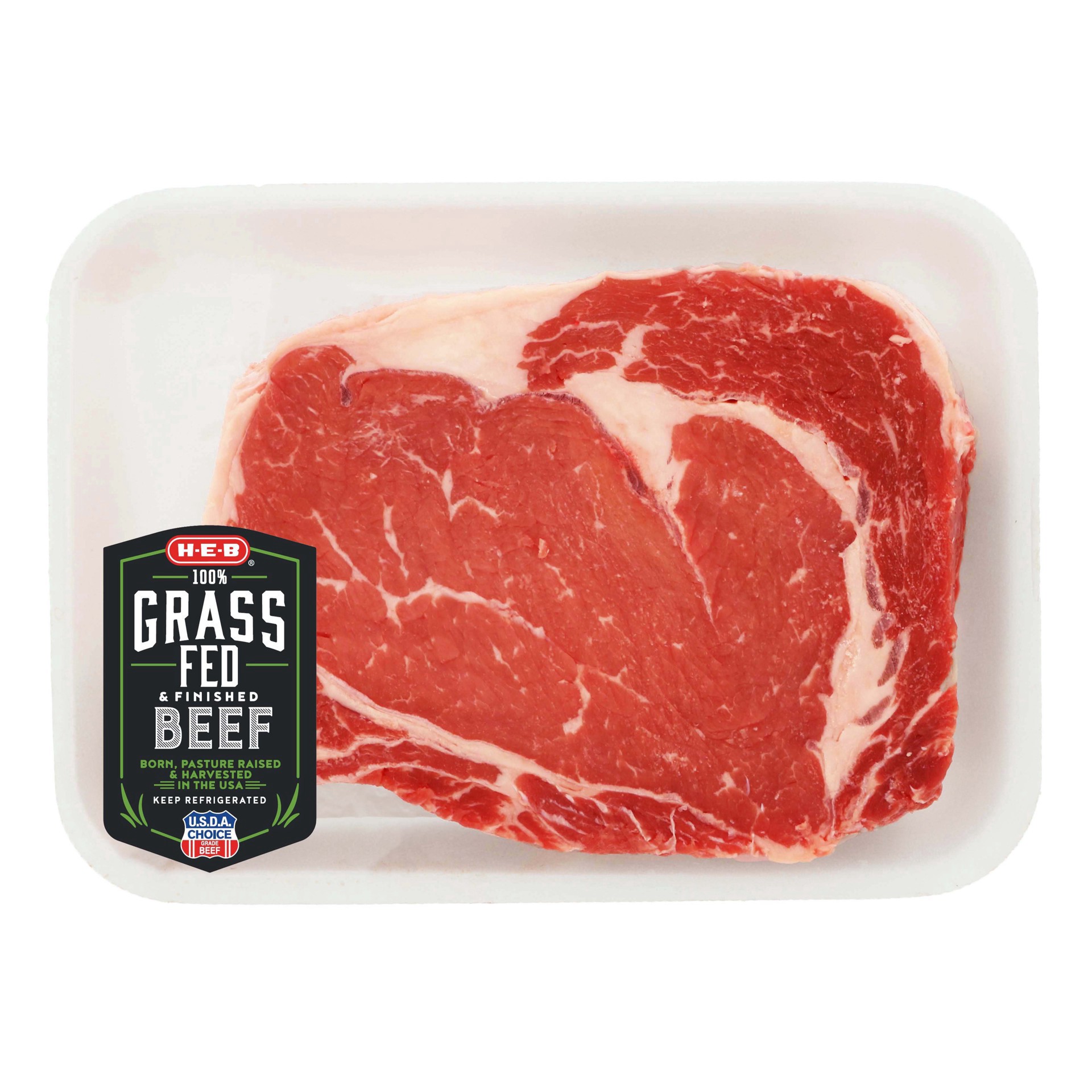 slide 1 of 1, H-E-B Grass Fed Beef Ribeye Steak Boneless Thick, USDA Choice, per lb