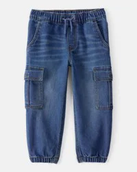 Oshkosh Toddler Boy Denim Cargo Joggers - Dark Wash Blue 3T