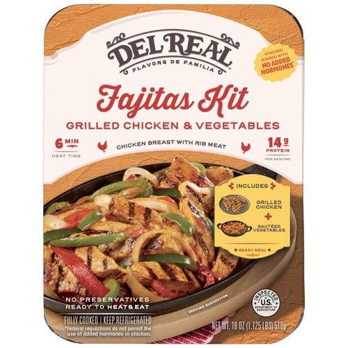 slide 1 of 1, Del Real Chicken Fajitas W/Veggies, 18 oz