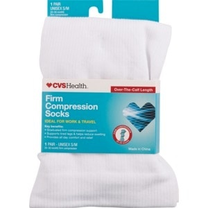 slide 1 of 1, CVS Health Firm Compression Socks Over-The-Calf Length Unisex, 1 Pair, White, S/M, 1 ct