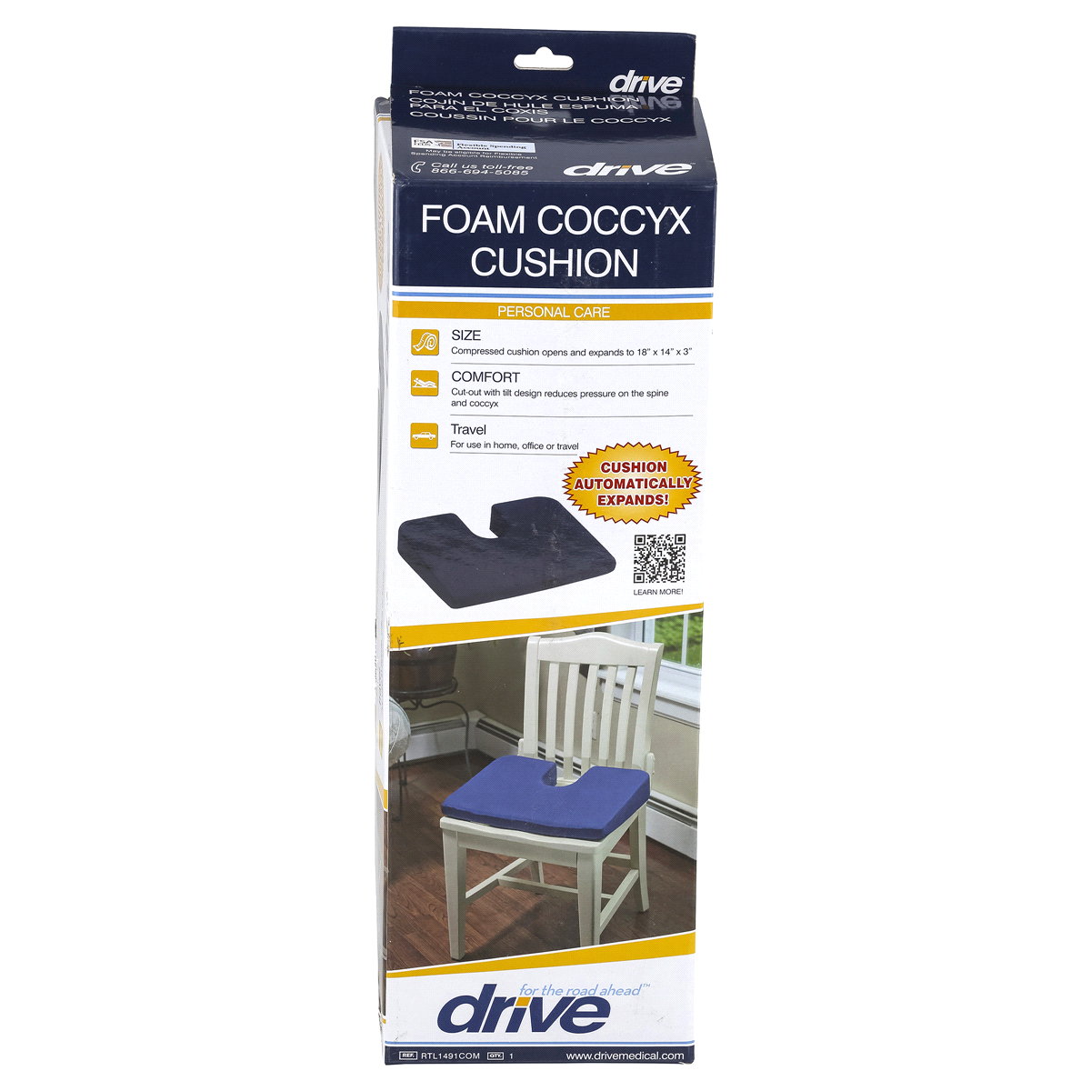 slide 1 of 9, Drive Foam Coccyx Personal Care Cushion 1 ea, 1 ct