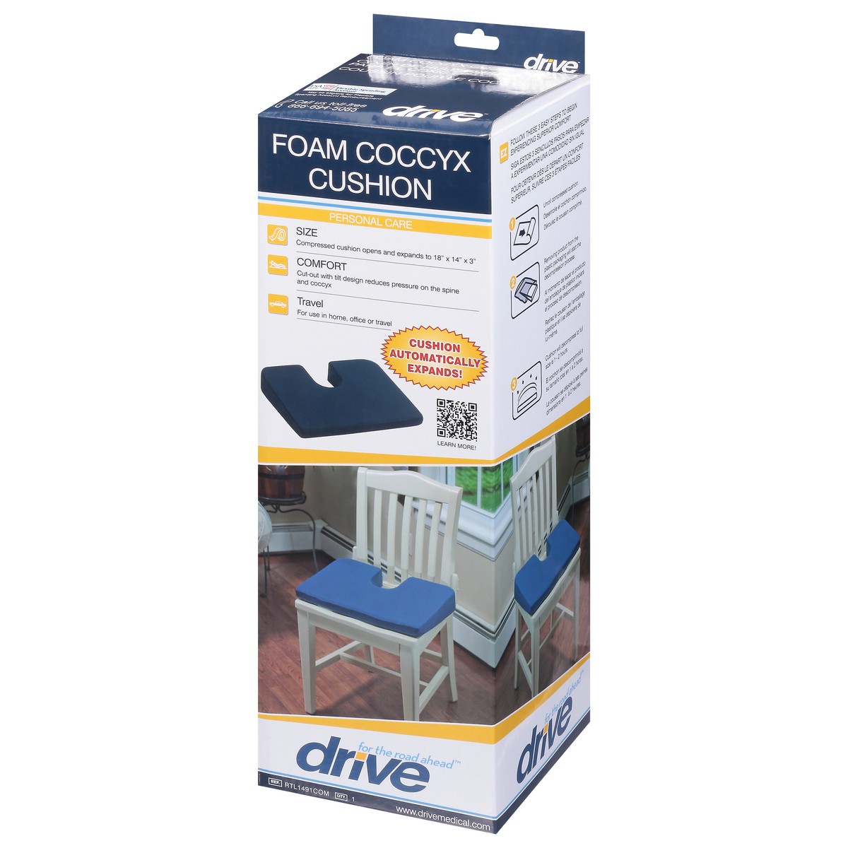 slide 8 of 9, Drive Foam Coccyx Personal Care Cushion 1 ea, 1 ct