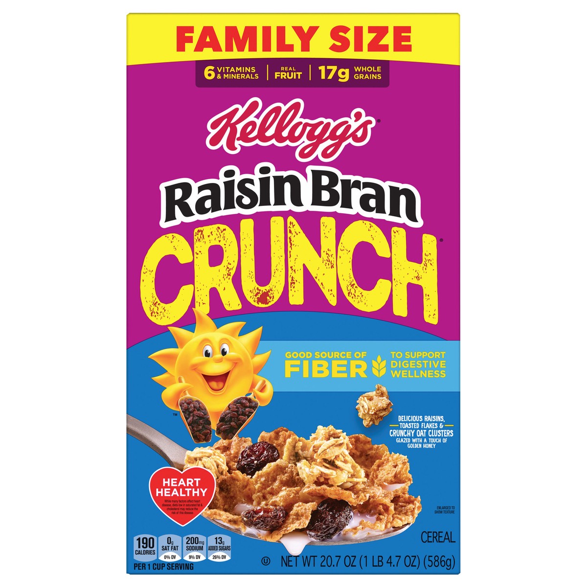 slide 1 of 5, Raisin Bran Crunch Kellogg's Raisin Bran Crunch Breakfast Cereal , Fiber Cereal, 20.7 oz, 20.7 oz