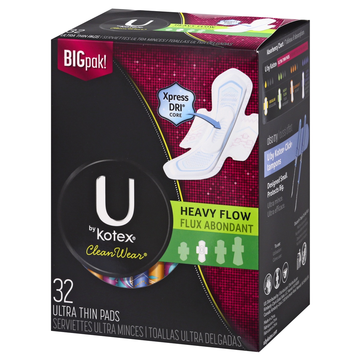slide 3 of 8, U By Kotex Cleanwear Heavy Flow Fragrance-Free Ultra Thin Pads With Wings, 32 ct