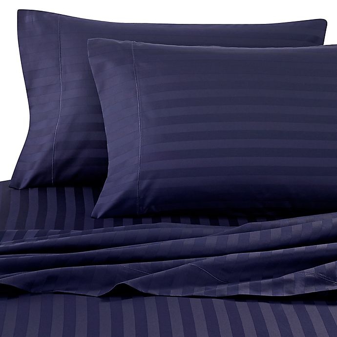 slide 1 of 9, Wamsutta Damask Stripe 500-Thread-Count PimaCott California King Sheet Set - Navy, 1 ct