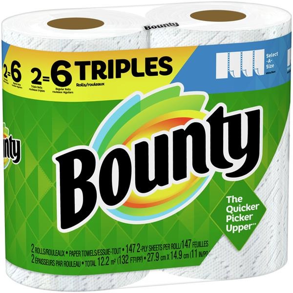 slide 1 of 1, Bounty Triples Select-A-Size Paper Towels, White, 2 Ply, 2 ct