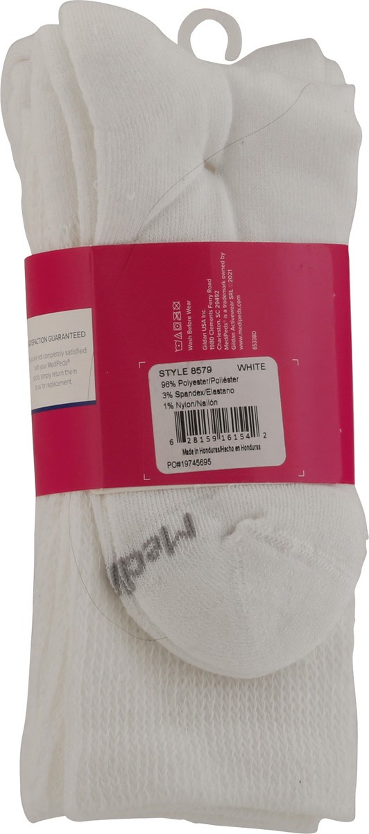 slide 3 of 9, MediPeds Unisex White Cushioned Non-Binding Crew Socks Medium 3 ea, 3 ct