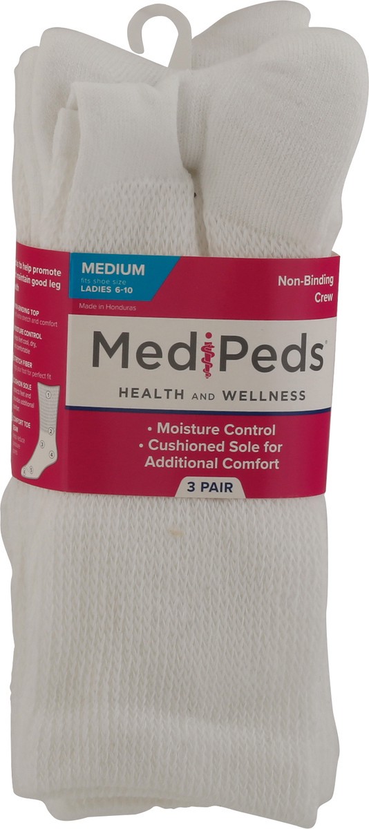 slide 8 of 9, MediPeds Unisex White Cushioned Non-Binding Crew Socks Medium 3 ea, 3 ct