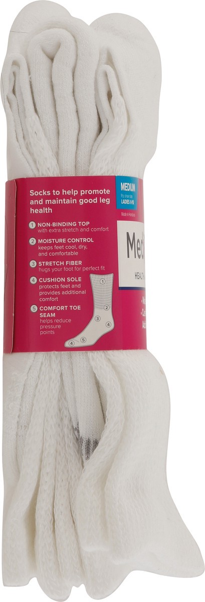 slide 2 of 9, MediPeds Unisex White Cushioned Non-Binding Crew Socks Medium 3 ea, 3 ct