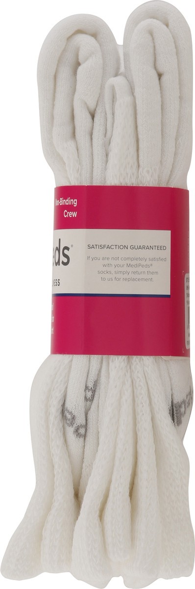 slide 9 of 9, MediPeds Unisex White Cushioned Non-Binding Crew Socks Medium 3 ea, 3 ct