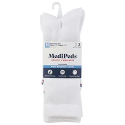 MediPeds Unisex White Cushioned Non-Binding Crew Socks Medium 3 ea