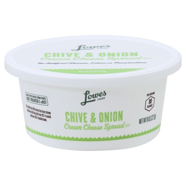 slide 1 of 1, Lowes Foods Cream Cheese Spread Chive Onion Tub, 8 oz