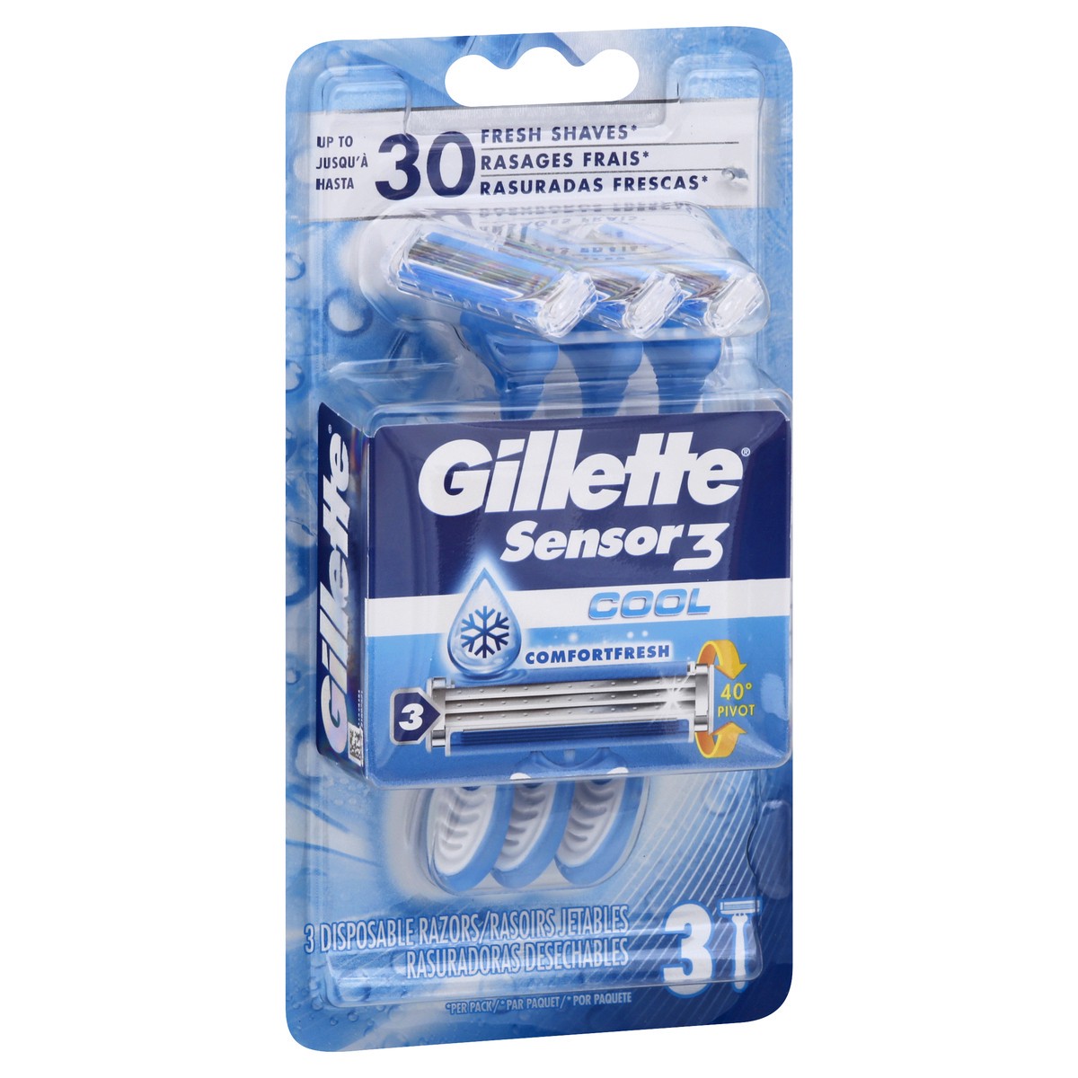 slide 2 of 8, Gillette Sensor3 Cool Men's Disposable Razor, 3 Razors, 3 ct