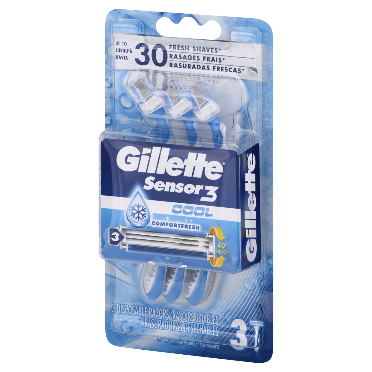 slide 6 of 8, Gillette Sensor3 Cool Men's Disposable Razor, 3 Razors, 3 ct