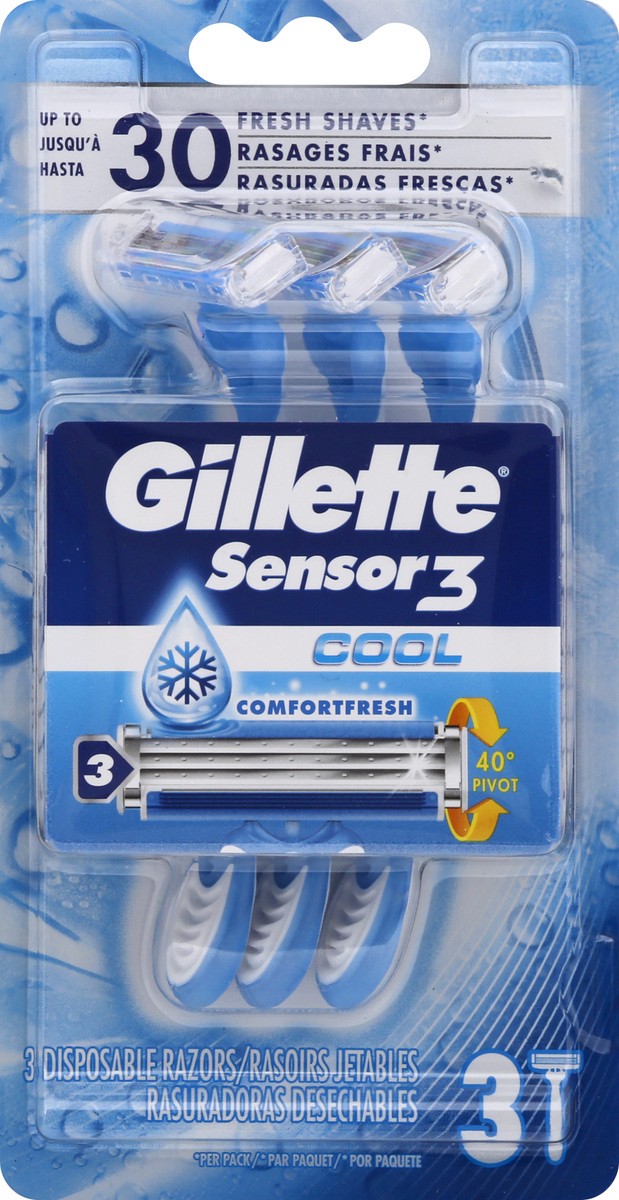 slide 5 of 8, Gillette Sensor3 Cool Men's Disposable Razor, 3 Razors, 3 ct