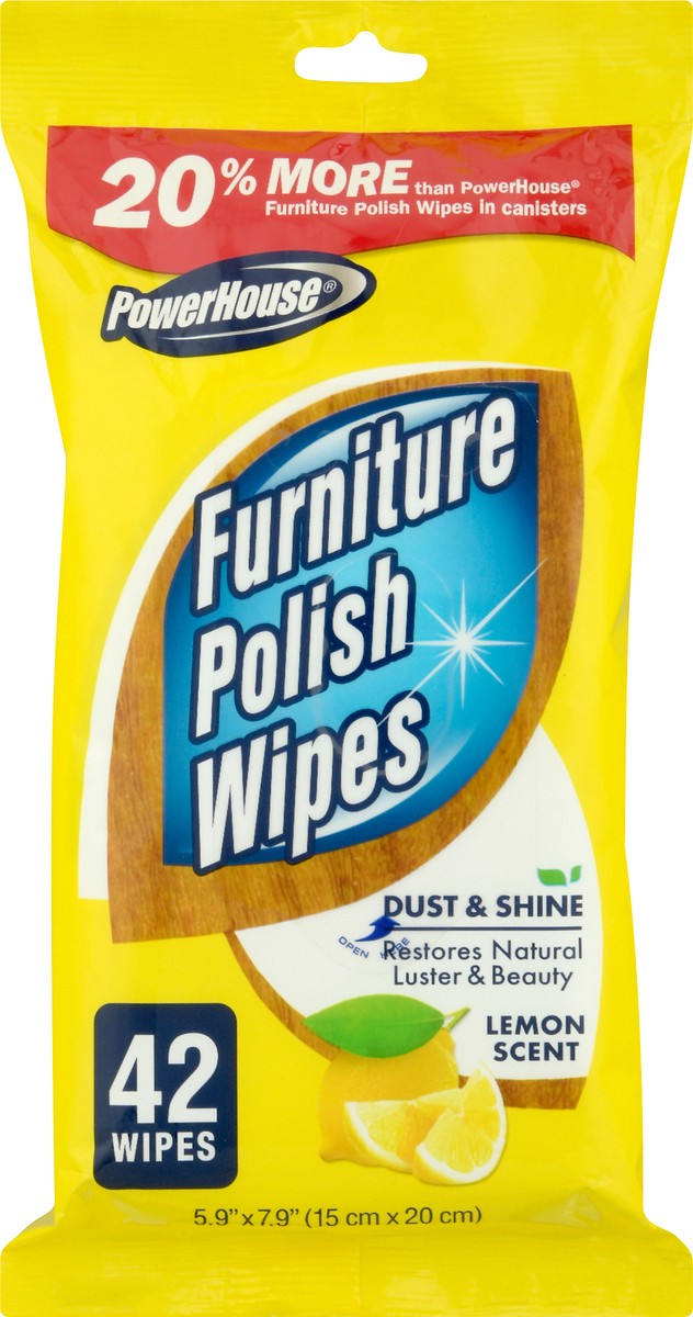 slide 1 of 9, Powerhouse Furniture Polish Wipes, 42 ct