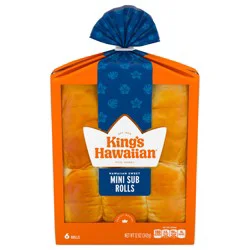 King's Hawaiian Sweet Mini Sub Rolls, 6 Ct, 12 oz