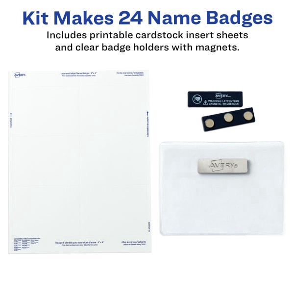 slide 5 of 6, Avery Magnetic Style Name Badge Kit, 3'' X 4'', Clear/White, Pack Of 24 Badges, 24 ct