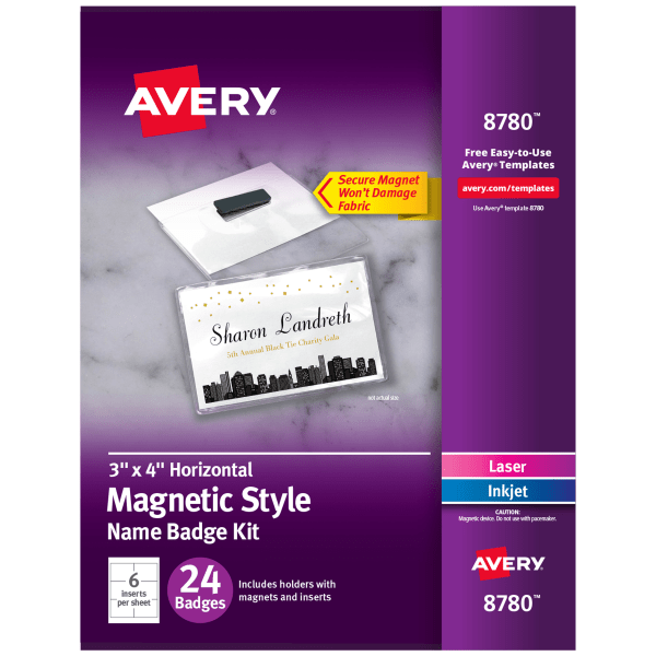 slide 1 of 6, Avery Magnetic Style Name Badge Kit, 3'' X 4'', Clear/White, Pack Of 24 Badges, 24 ct