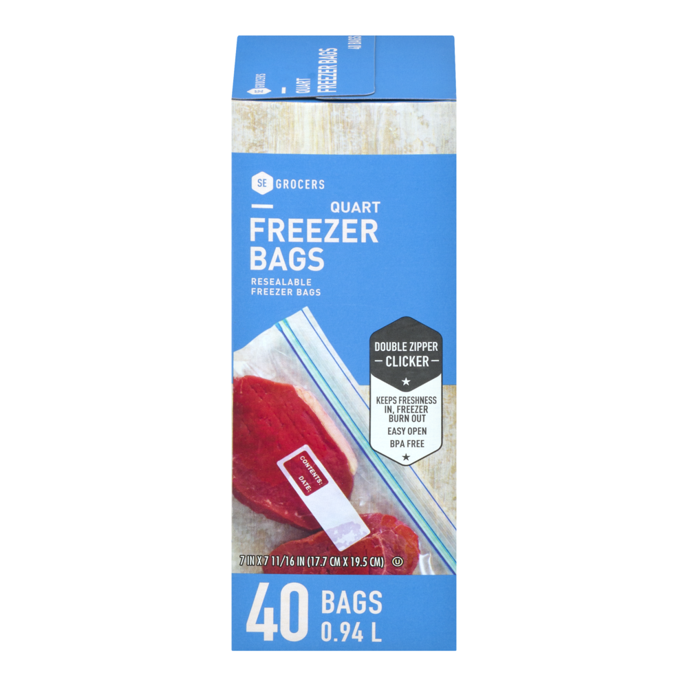 slide 1 of 1, SE Grocers Resealable Freezer Bags Quart, 40 ct