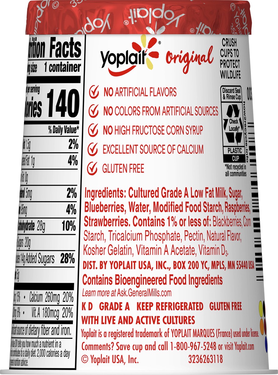 slide 5 of 9, Yoplait Original Mixed Berry Low Fat Yogurt, 6 OZ Yogurt Cup, 6 oz