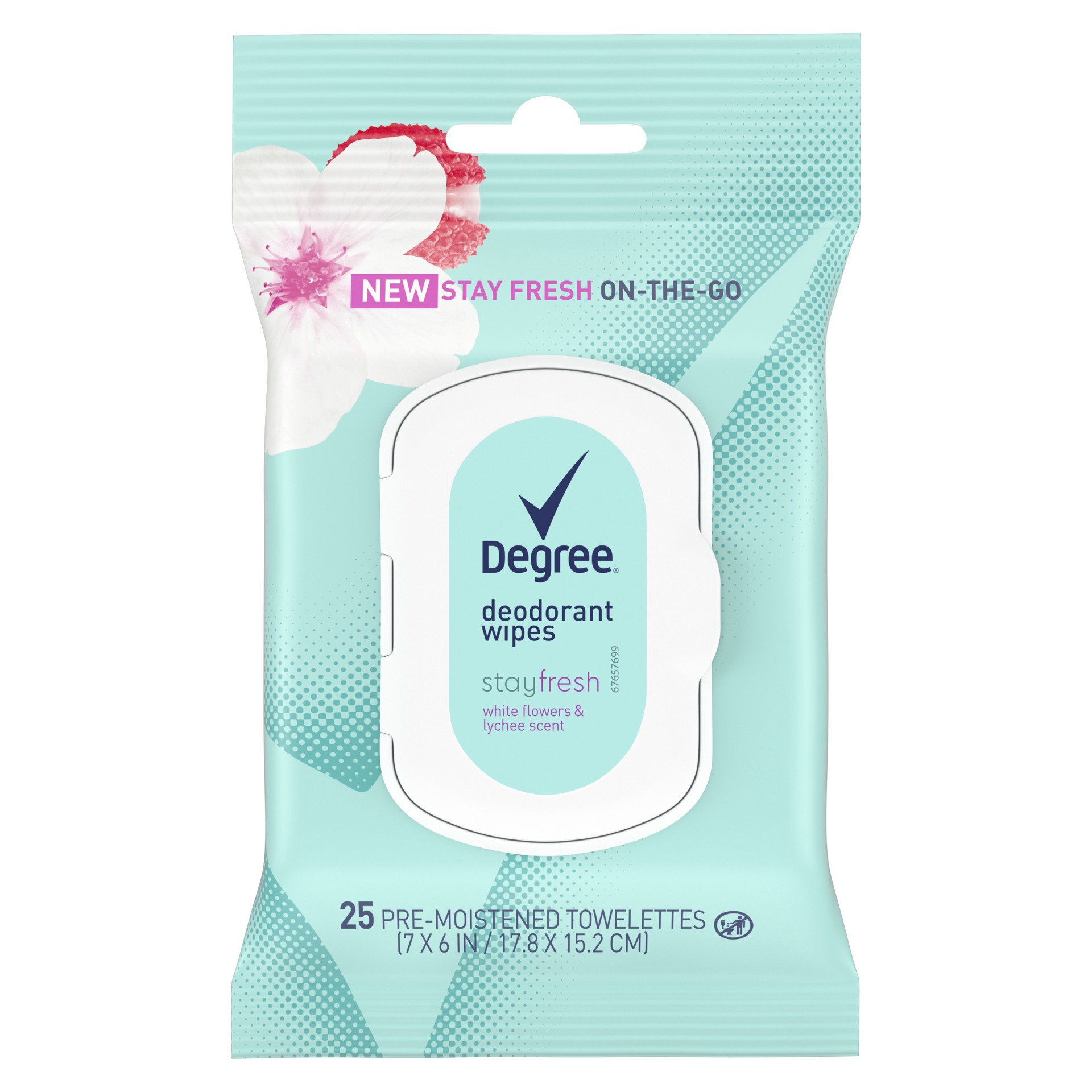 slide 1 of 5, Degree Stay Fresh On-The-Go White Flowers and Lychee Deodorant Wipes, 25 ct