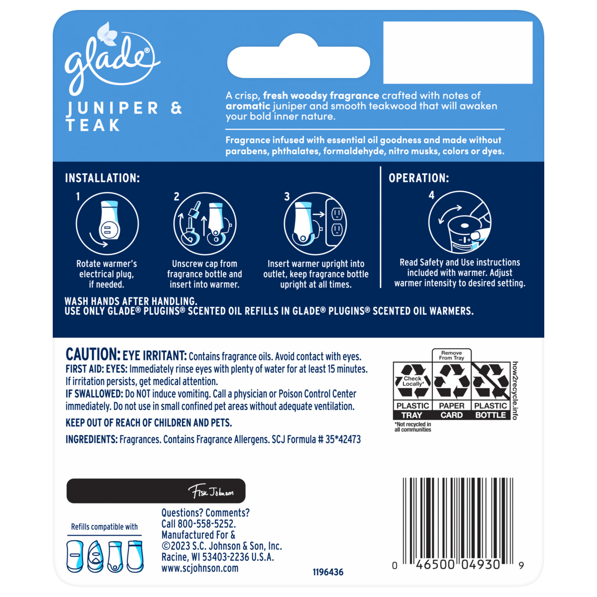 slide 28 of 29, Glade PlugIns Scented Oils Air Freshener Refills, Juniper & Teak, Fresh Collection, 0.67 fl oz Each, 2 Refills, 2 ct