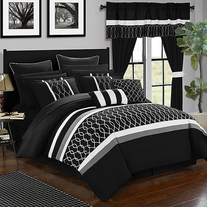 slide 1 of 5, Chic Home Molly King Comforter Set - Black, 24 ct