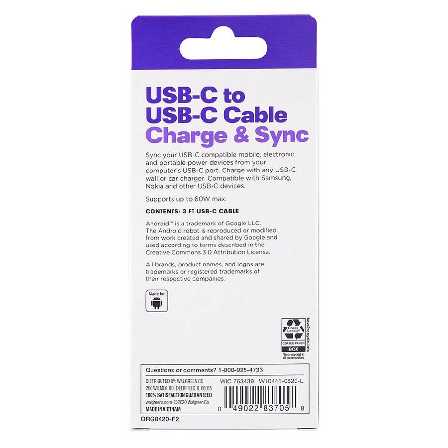 slide 2 of 3, Infinitive USB-C to USB-C Charge and Sync 3 ft, 1 ct