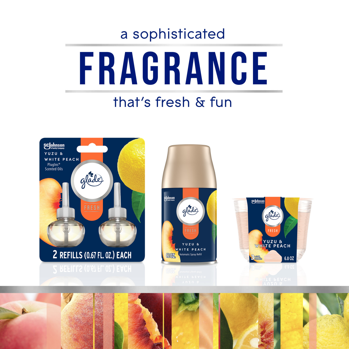 slide 18 of 29, Glade PlugIns Scented Oils Air Freshener Refills, Yuzu & White Peach, Fresh Collection, 0.67 fl oz Each, 2 Refills, 1.34 fl oz