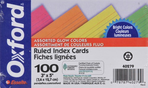 slide 1 of 2, Oxford Ruled Index Cards, 3 x 5 Inch, Assorted Glow Colors, 2 ct