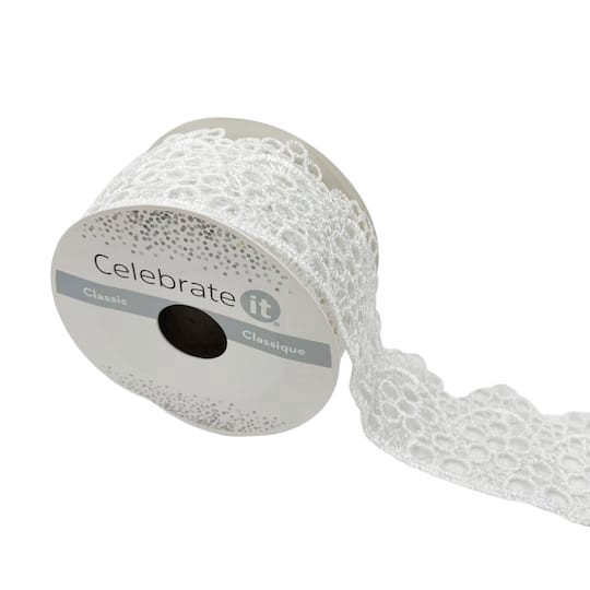 slide 1 of 4, 1.5" X 3yd. Lace Flower Ribbon By Celebrate It, 1.6 in x 3 yd