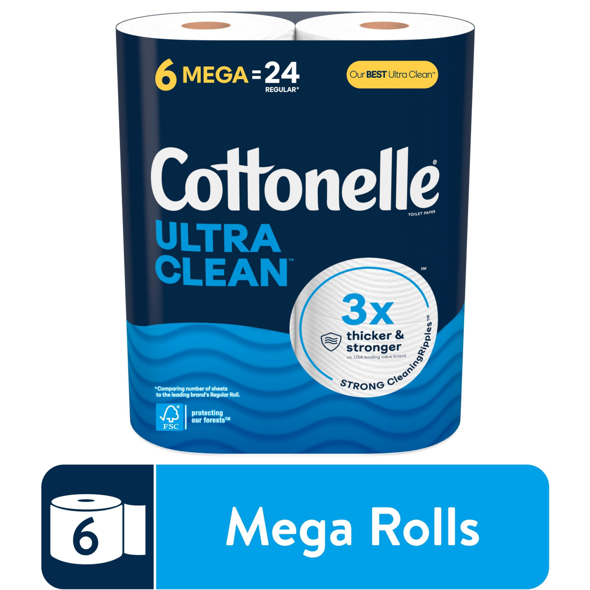 slide 1 of 29, Cottonelle Ultra Clean Toilet Paper, Strong Toilet Tissue, 6 Mega Rolls (6 Mega Rolls = 24 Regular Rolls), 284 Sheets Per Roll, 6 ct