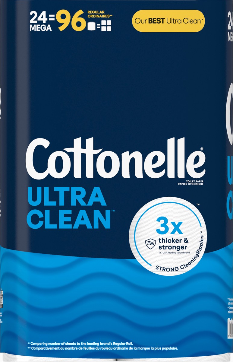 slide 4 of 11, Cottonelle Ultra Clean Toilet Paper, Strong Toilet Tissue, 24 Mega Rolls (24 Mega Rolls = 96 Regular Rolls), 284 Sheets Per Roll, 24 ct