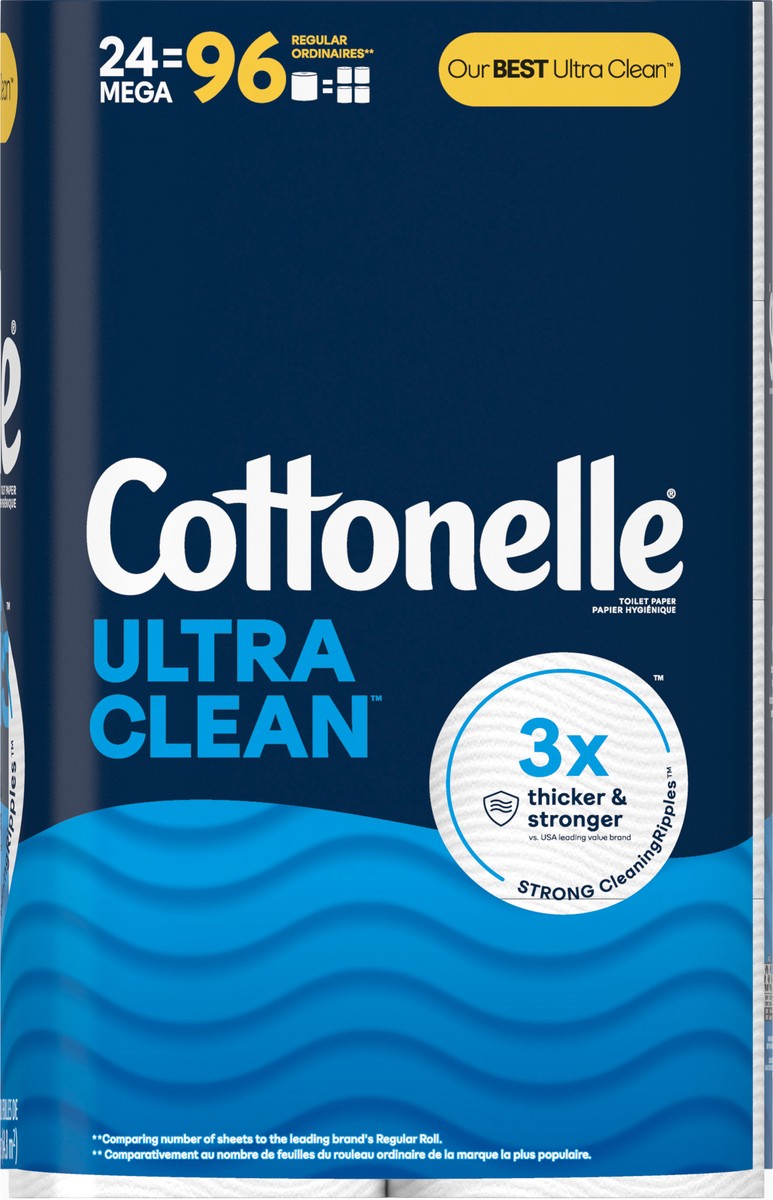 slide 9 of 11, Cottonelle Ultra Clean Toilet Paper, Strong Toilet Tissue, 24 Mega Rolls (24 Mega Rolls = 96 Regular Rolls), 284 Sheets Per Roll, 24 ct