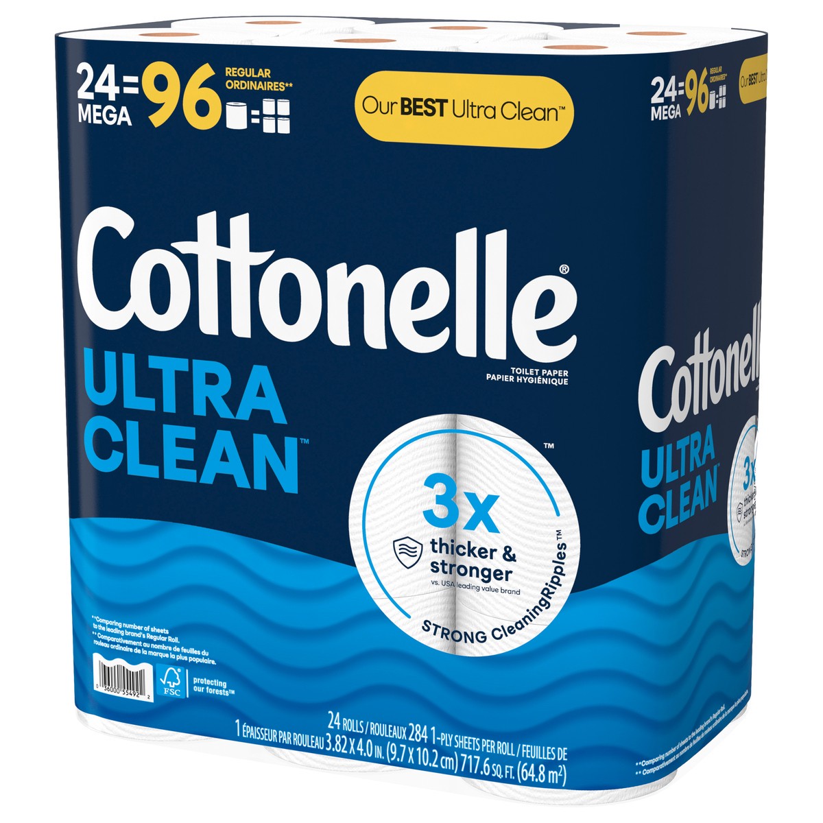 slide 2 of 11, Cottonelle Ultra Clean Toilet Paper, Strong Toilet Tissue, 24 Mega Rolls (24 Mega Rolls = 96 Regular Rolls), 284 Sheets Per Roll, 24 ct