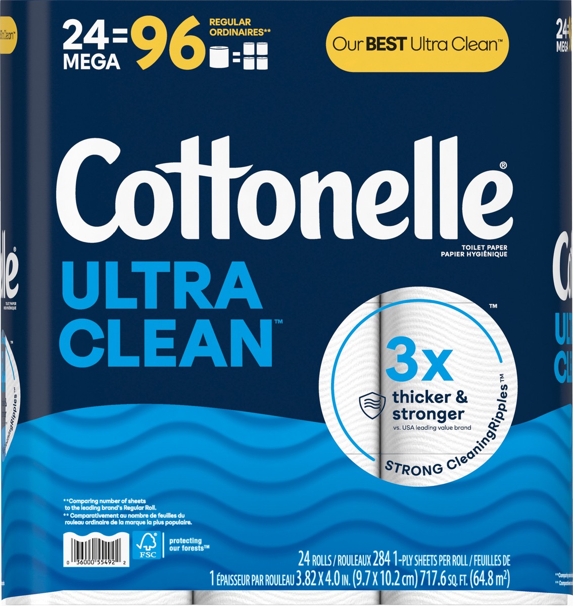 slide 7 of 11, Cottonelle Ultra Clean Toilet Paper, Strong Toilet Tissue, 24 Mega Rolls (24 Mega Rolls = 96 Regular Rolls), 284 Sheets Per Roll, 24 ct