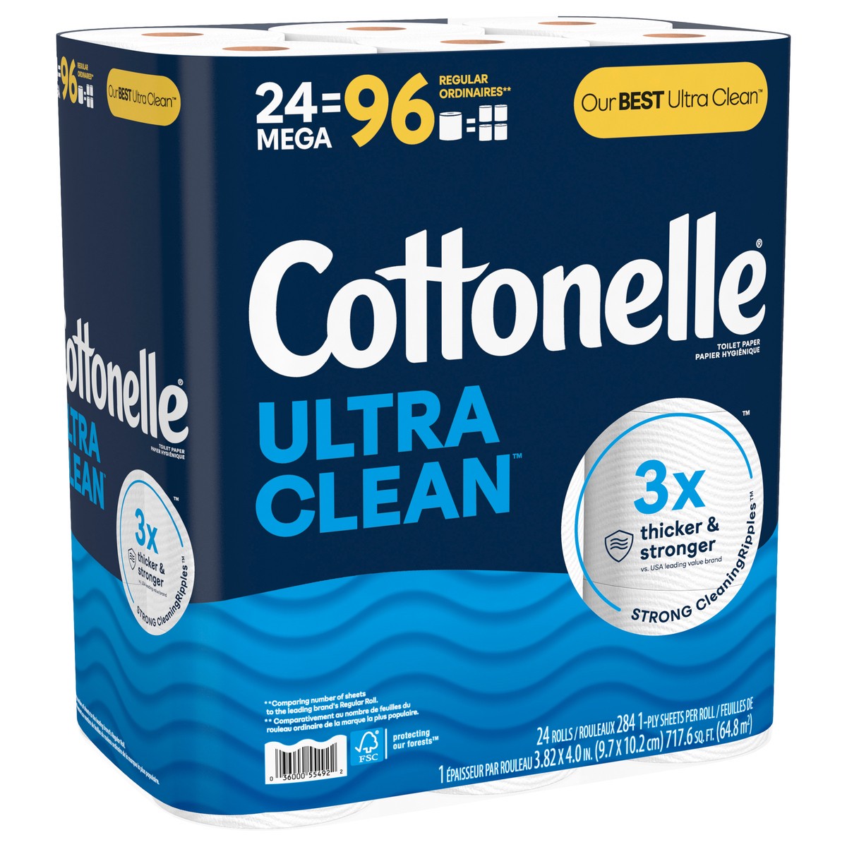slide 6 of 11, Cottonelle Ultra Clean Toilet Paper, Strong Toilet Tissue, 24 Mega Rolls (24 Mega Rolls = 96 Regular Rolls), 284 Sheets Per Roll, 24 ct