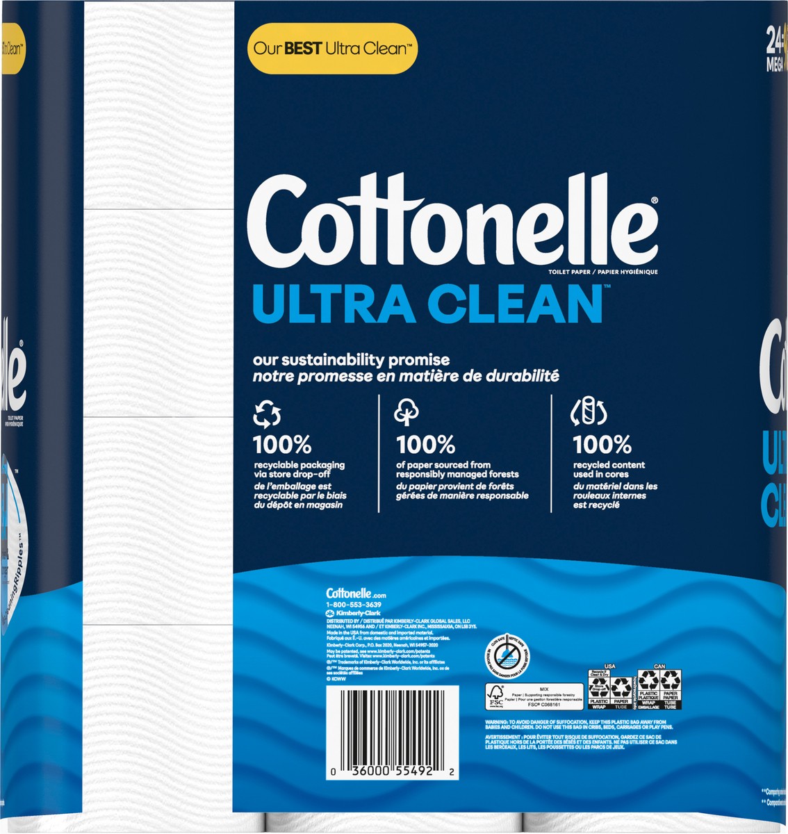 slide 3 of 11, Cottonelle Ultra Clean Toilet Paper, Strong Toilet Tissue, 24 Mega Rolls (24 Mega Rolls = 96 Regular Rolls), 284 Sheets Per Roll, 24 ct