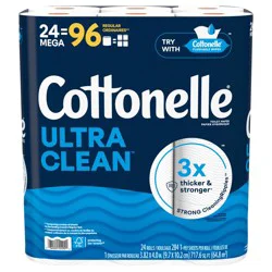 Cottonelle Ultra Clean Toilet Paper, Strong Toilet Tissue, 24 Mega Rolls (24 Mega Rolls = 96 Regular Rolls), 284 Sheets Per Roll
