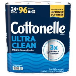 Cottonelle Ultra Clean Toilet Paper, Strong Toilet Tissue, 24 Mega Rolls (24 Mega Rolls = 96 Regular Rolls), 284 Sheets Per Roll