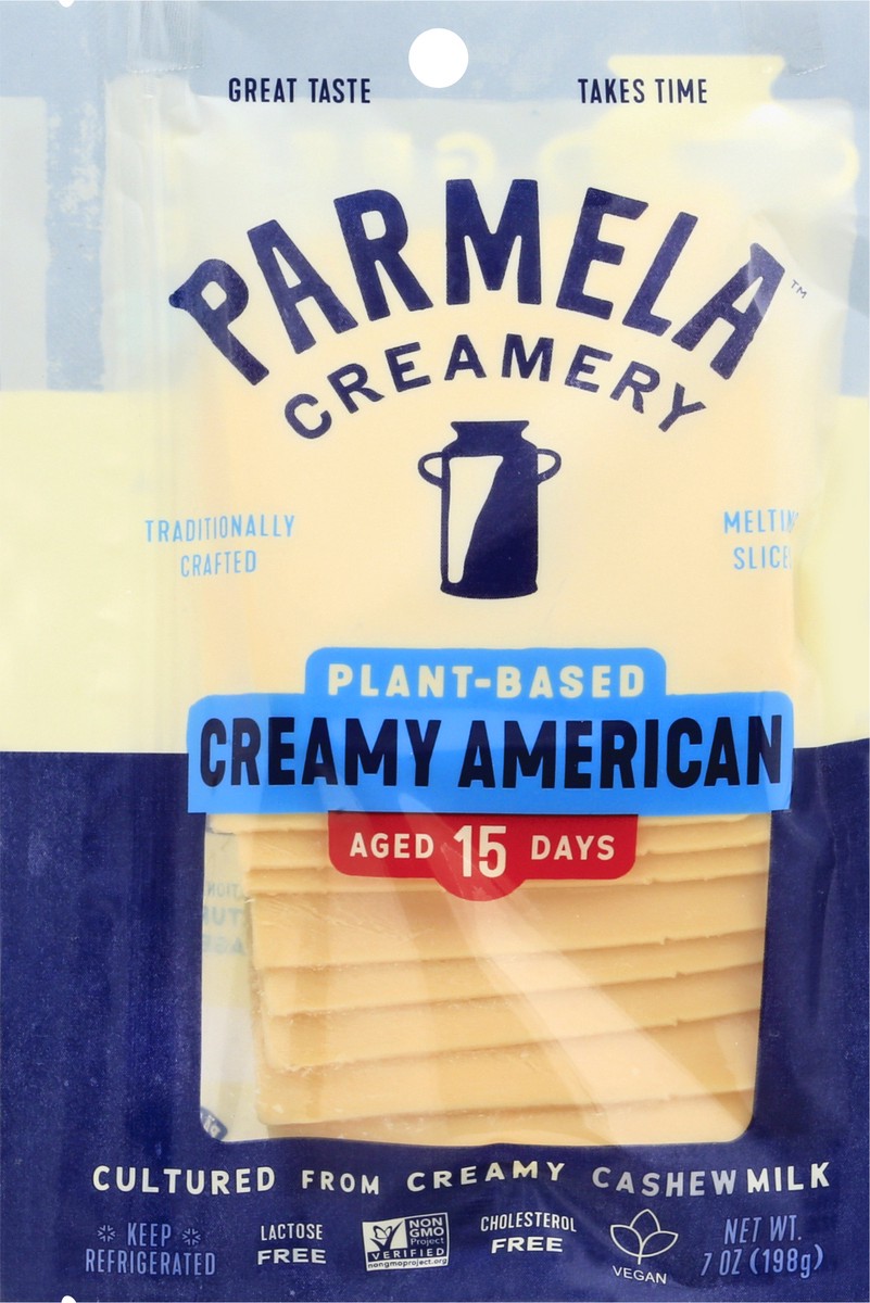 slide 10 of 13, Parmela Creamery Plant-Based Melting Slice Creamy American Cheese 7 oz, 7 oz