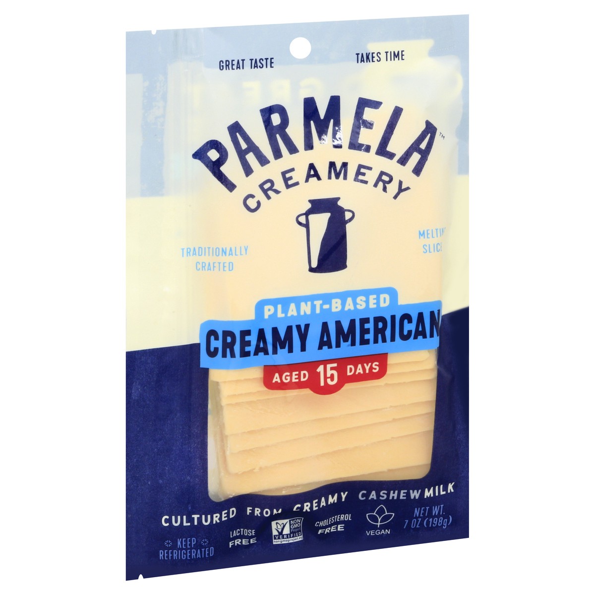 slide 3 of 13, Parmela Creamery Plant-Based Melting Slice Creamy American Cheese 7 oz, 7 oz