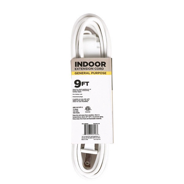 slide 4 of 9, 16/2 SPT-2 3 Outlet Indoor Extension Cord, White, 9 ft