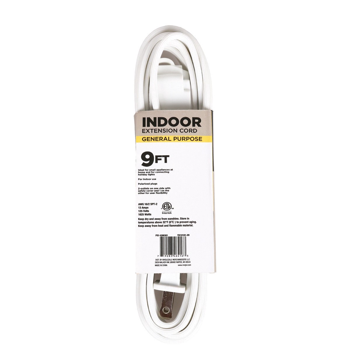 slide 5 of 9, 16/2 SPT-2 3 Outlet Indoor Extension Cord, White, 9 ft